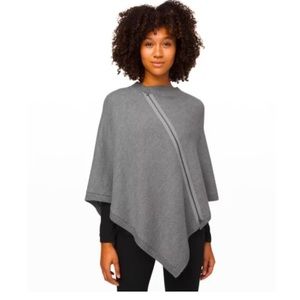 Lululemon one size heather gray merino wool knit zip poncho/scarf